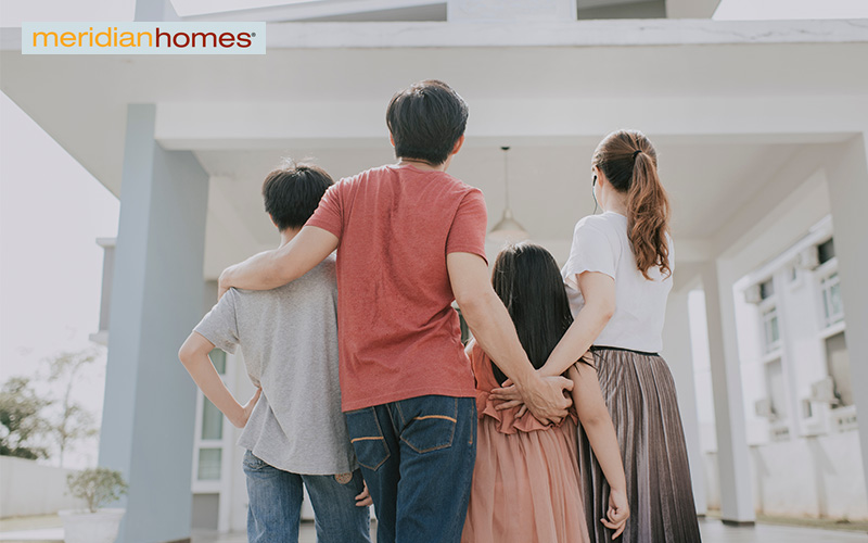 Family viewing their newly remodeled house.